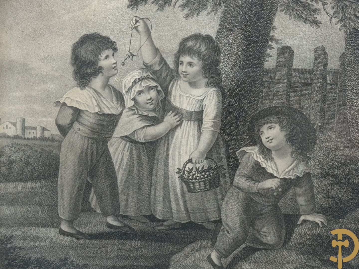 Zes oude gravures met kinderthema