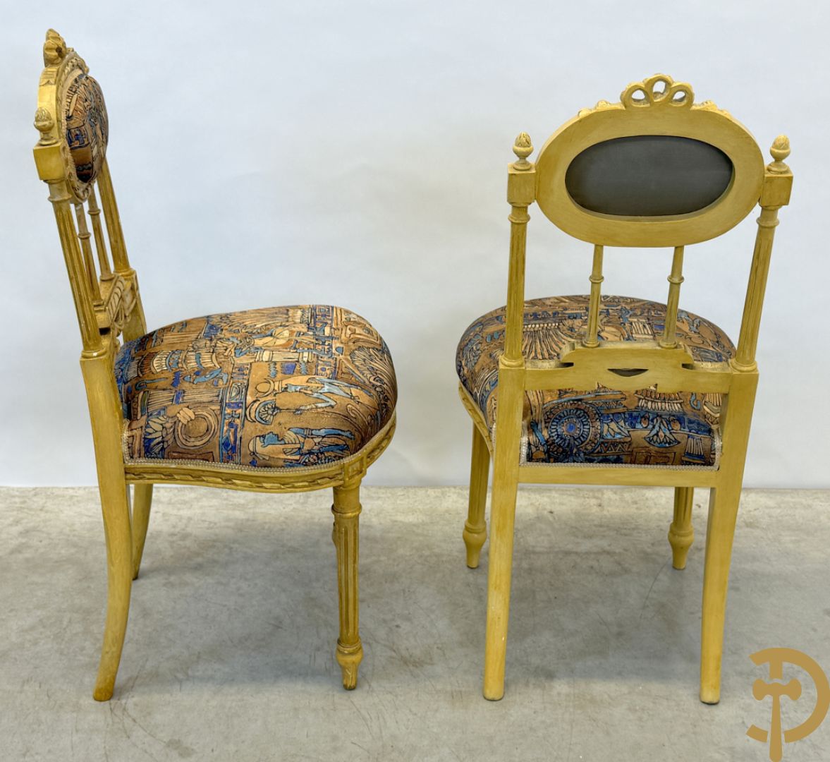 Vijfdelig gepolychromeerd Louis XVI salonensemble bestaande uit canapé, 2 fauteuils en 2 stoelen