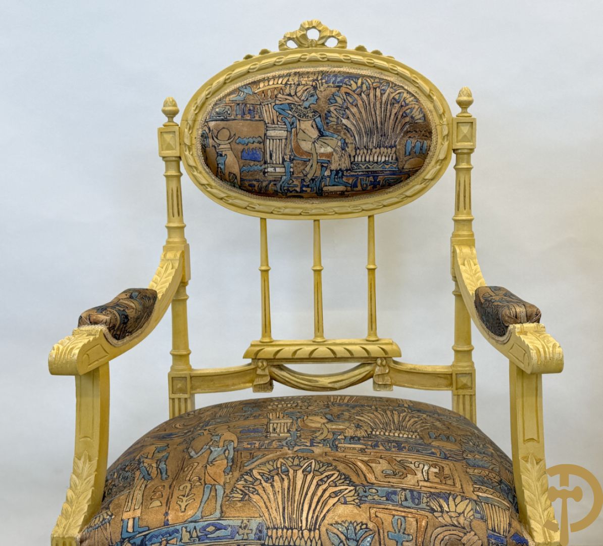 Vijfdelig gepolychromeerd Louis XVI salonensemble bestaande uit canapé, 2 fauteuils en 2 stoelen