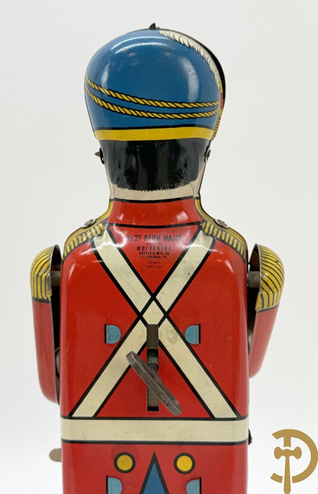 Antieke Engelse speelgoedtrommelaar, Drum Major made by Wolvering supply by Pittsburgh