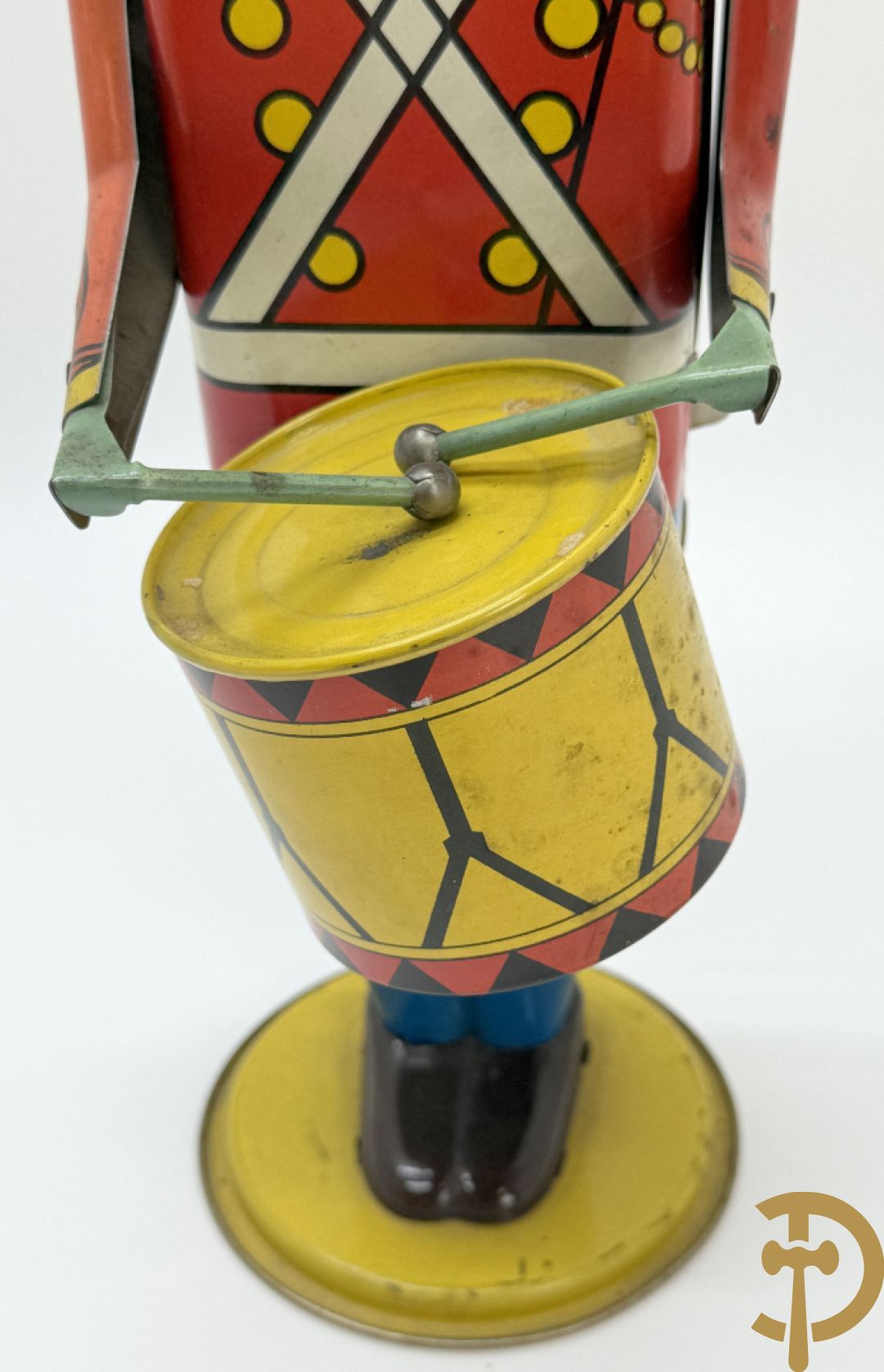 Antieke Engelse speelgoedtrommelaar, Drum Major made by Wolvering supply by Pittsburgh