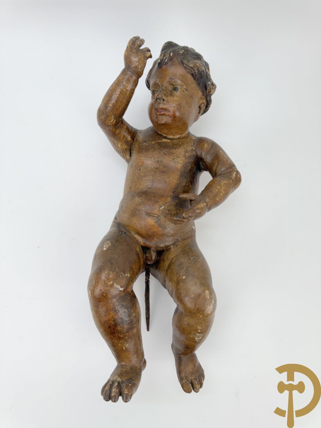 Paar houtgesculpteerde en gepolychromeerde cupido