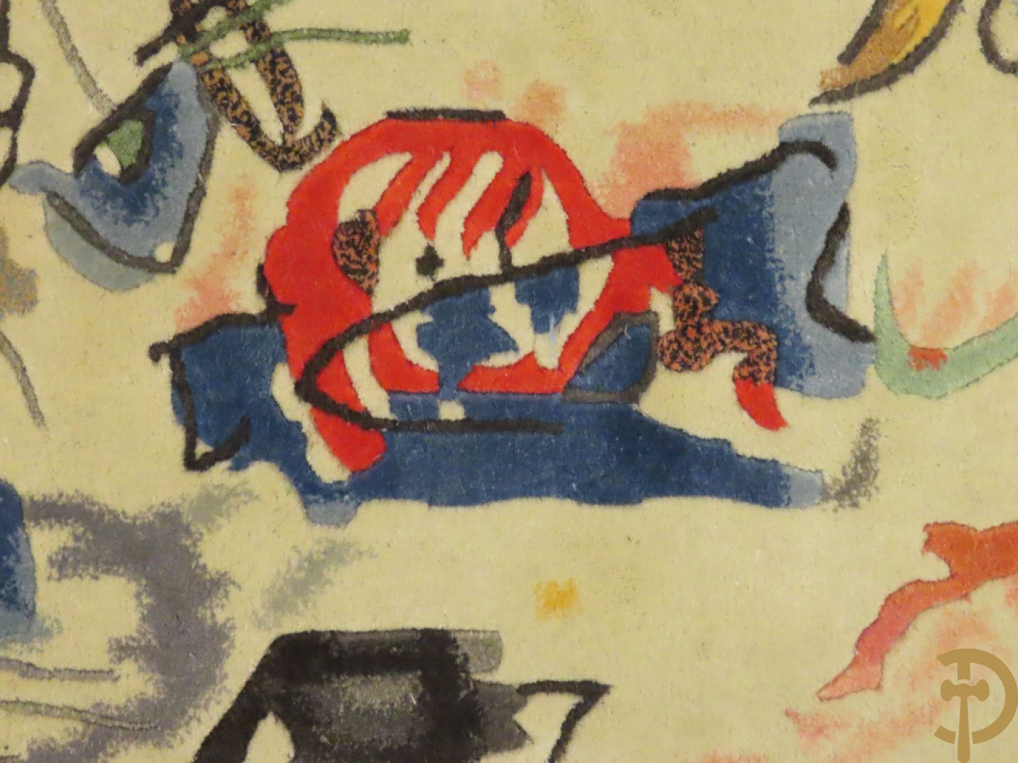 KANDINSKY naar - Oosters handgeknoopt wandtapijt met moderne abstracte figuratie