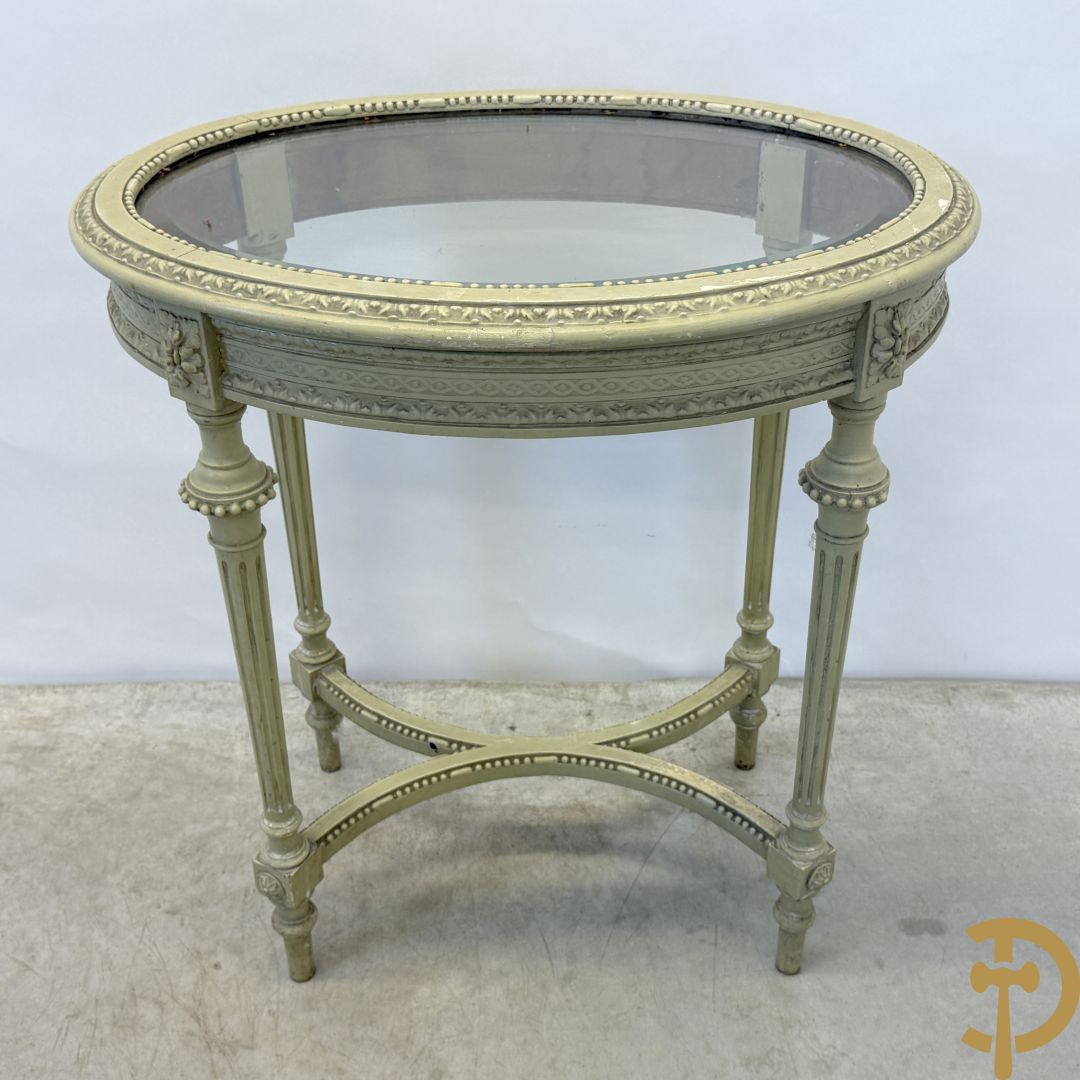 Louis XVI salonensemble bestaande uit canapé, 2 armzetels, 2 stoelen en salontafel