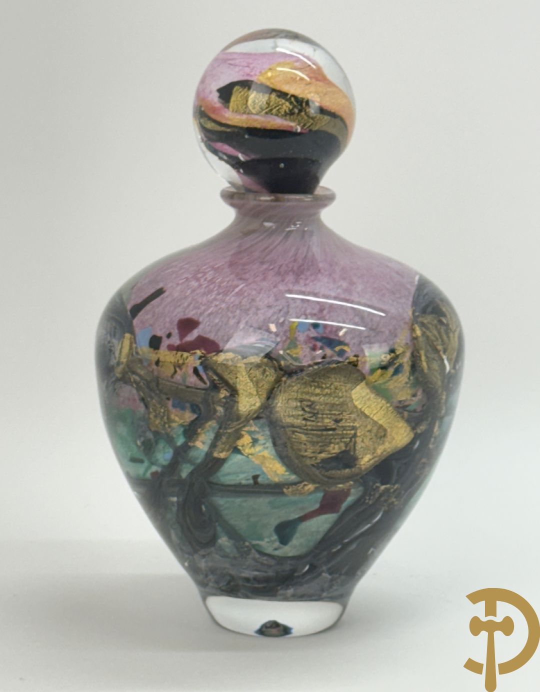 NOVARO Jean-Claude getekend onderaan - Glaspasta vaas met stop, getorst roze en gouddraad