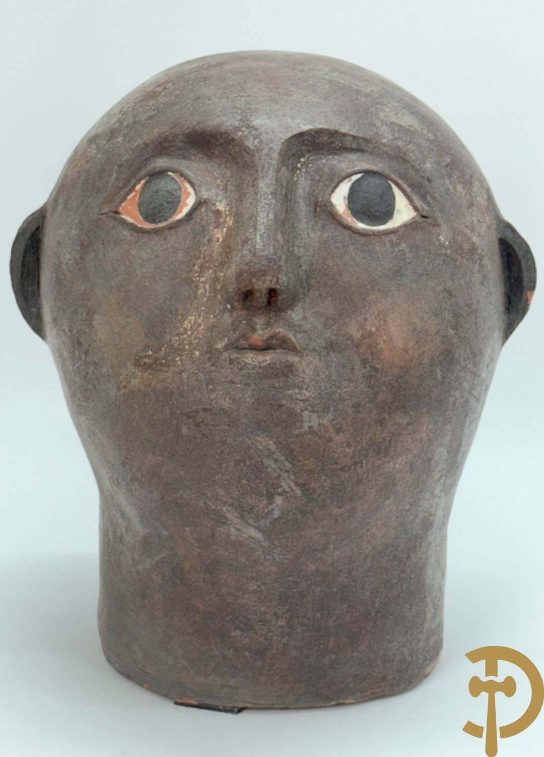 CALUWIER Carlos gestempeld binnenin, paar keramieken hoofden + Handbeschilderde ovale schotel van Caluwier Carlos