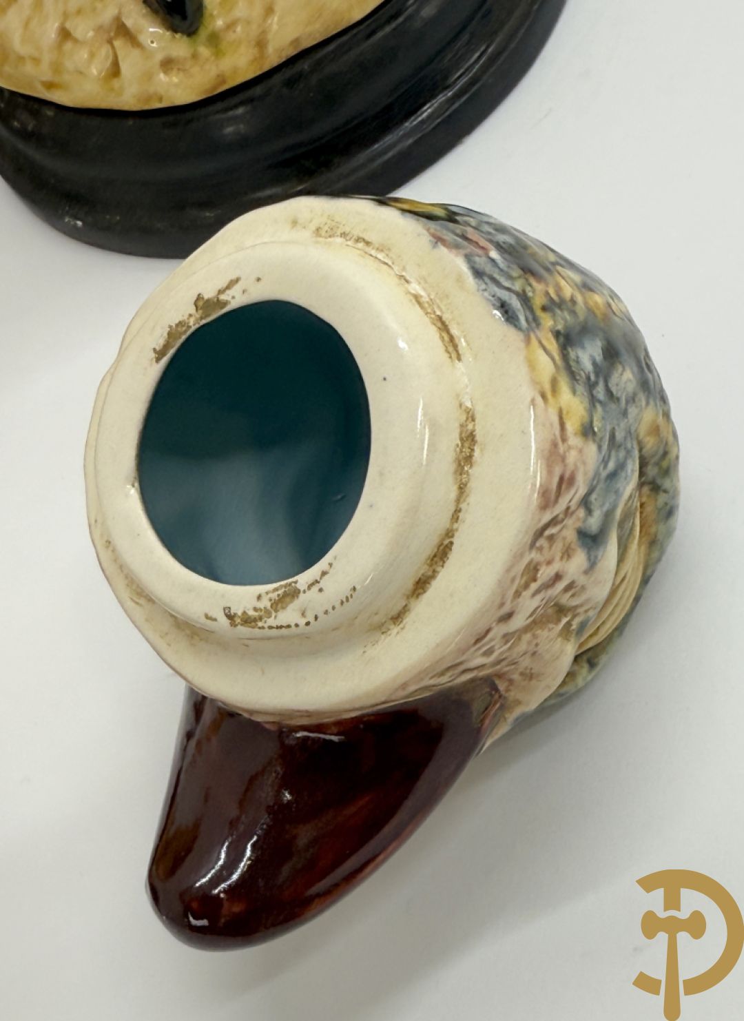 Vijf gekleurde keramieken vogels met afneembare kop, naar Martin Brothers