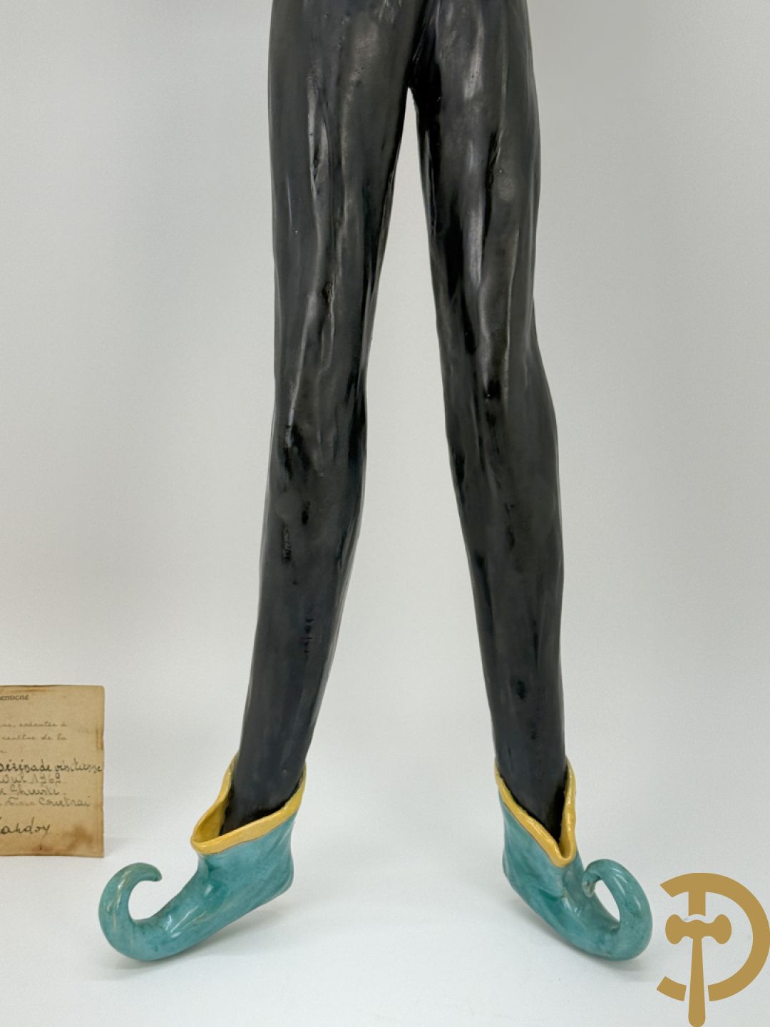 Keramieken troubadour, Italiaans en handgekleurd, Dandoy Gigi getekend, eind jaren 