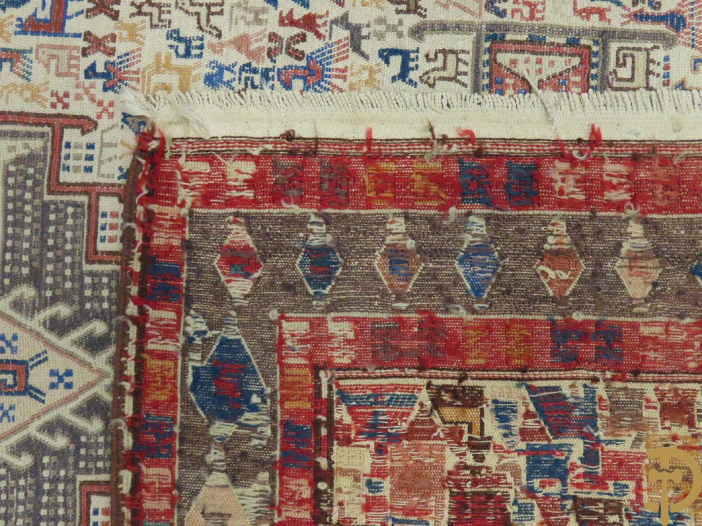 Turkse handgeknoopte Hamadan + oosters handgeknoopt tapijt met dierenmotieven