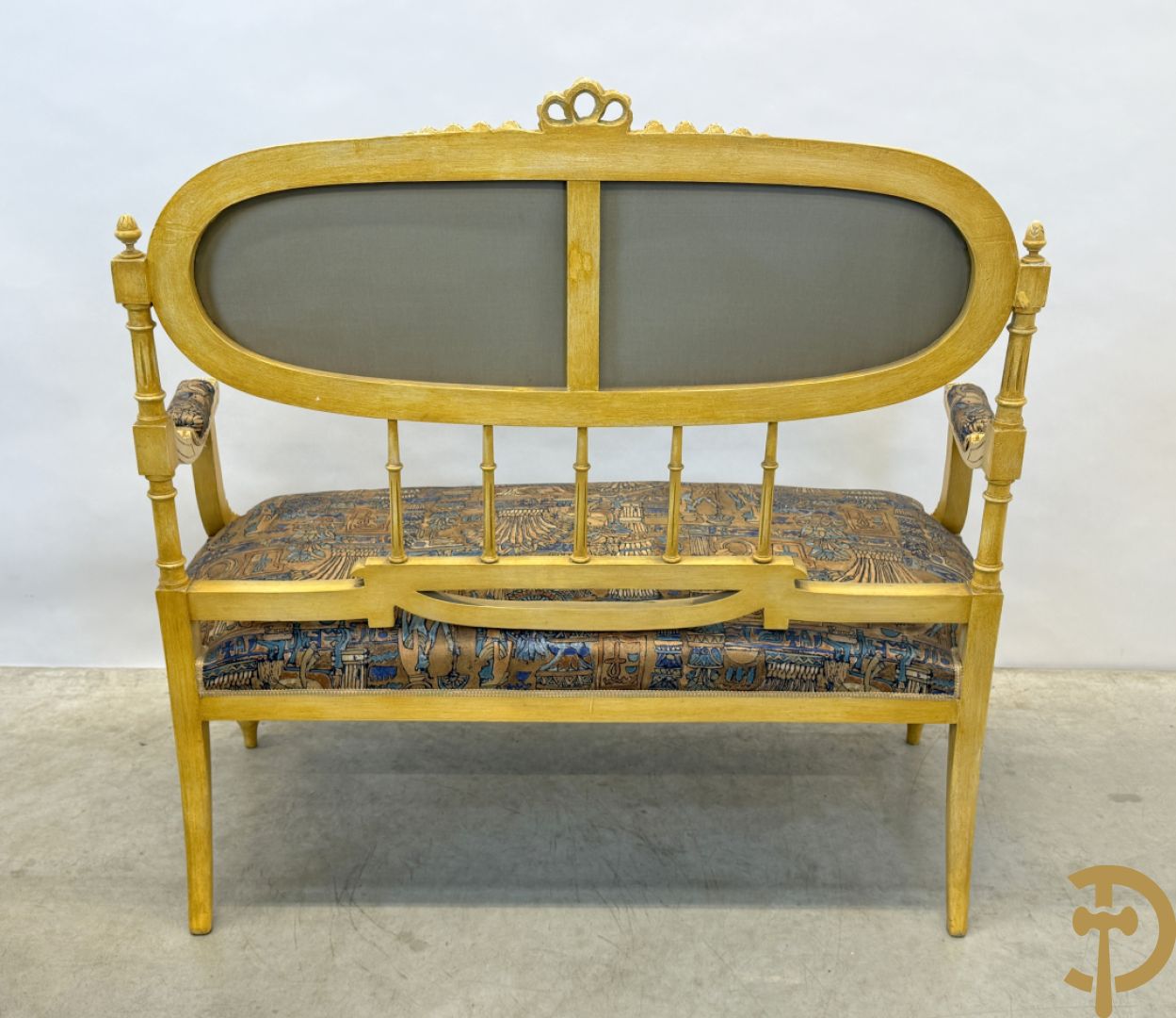 Vijfdelig gepolychromeerd Louis XVI salonensemble bestaande uit canapé, 2 fauteuils en 2 stoelen