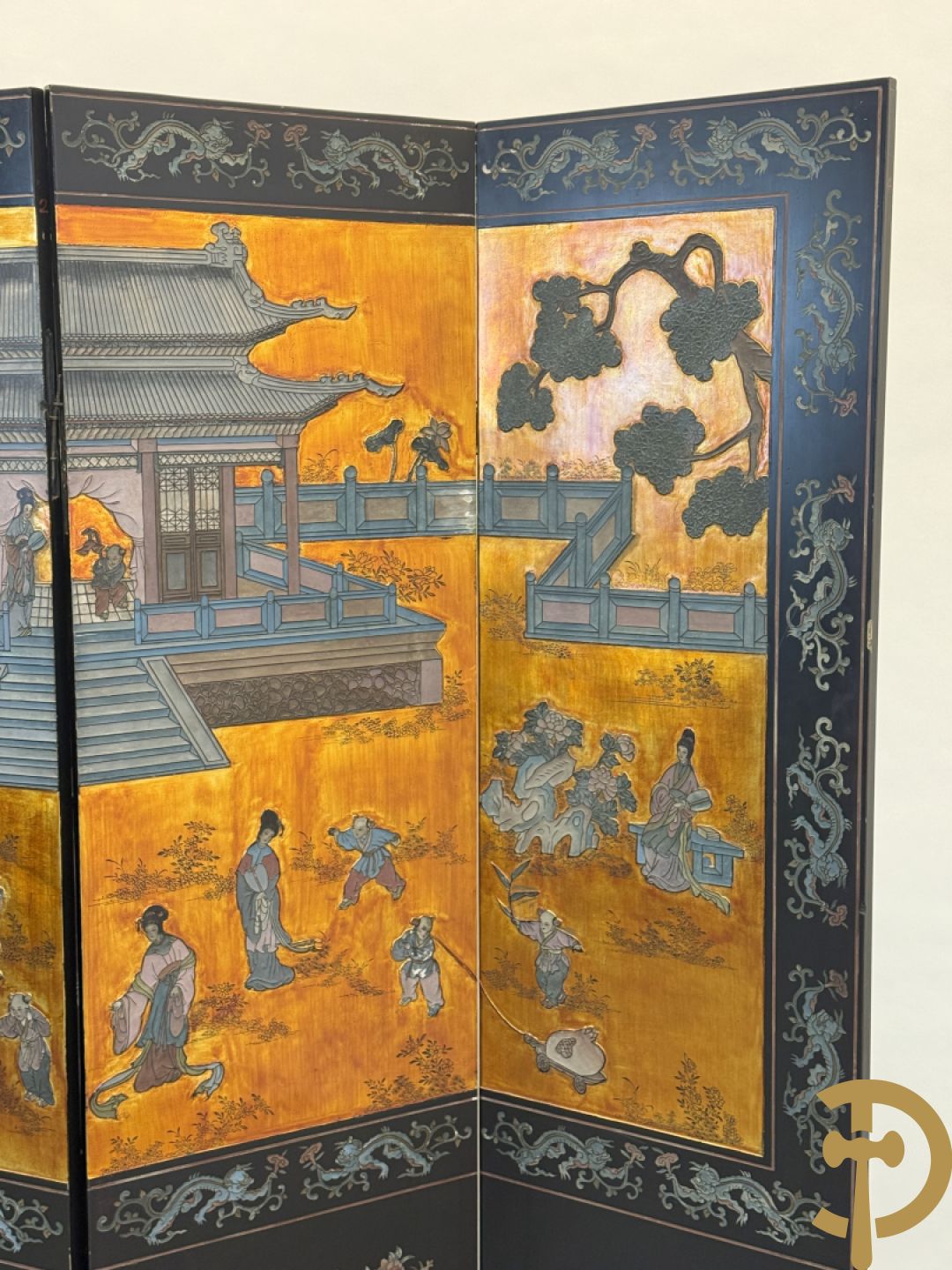 Vierdelige Chinese paravan met landschapsdecor