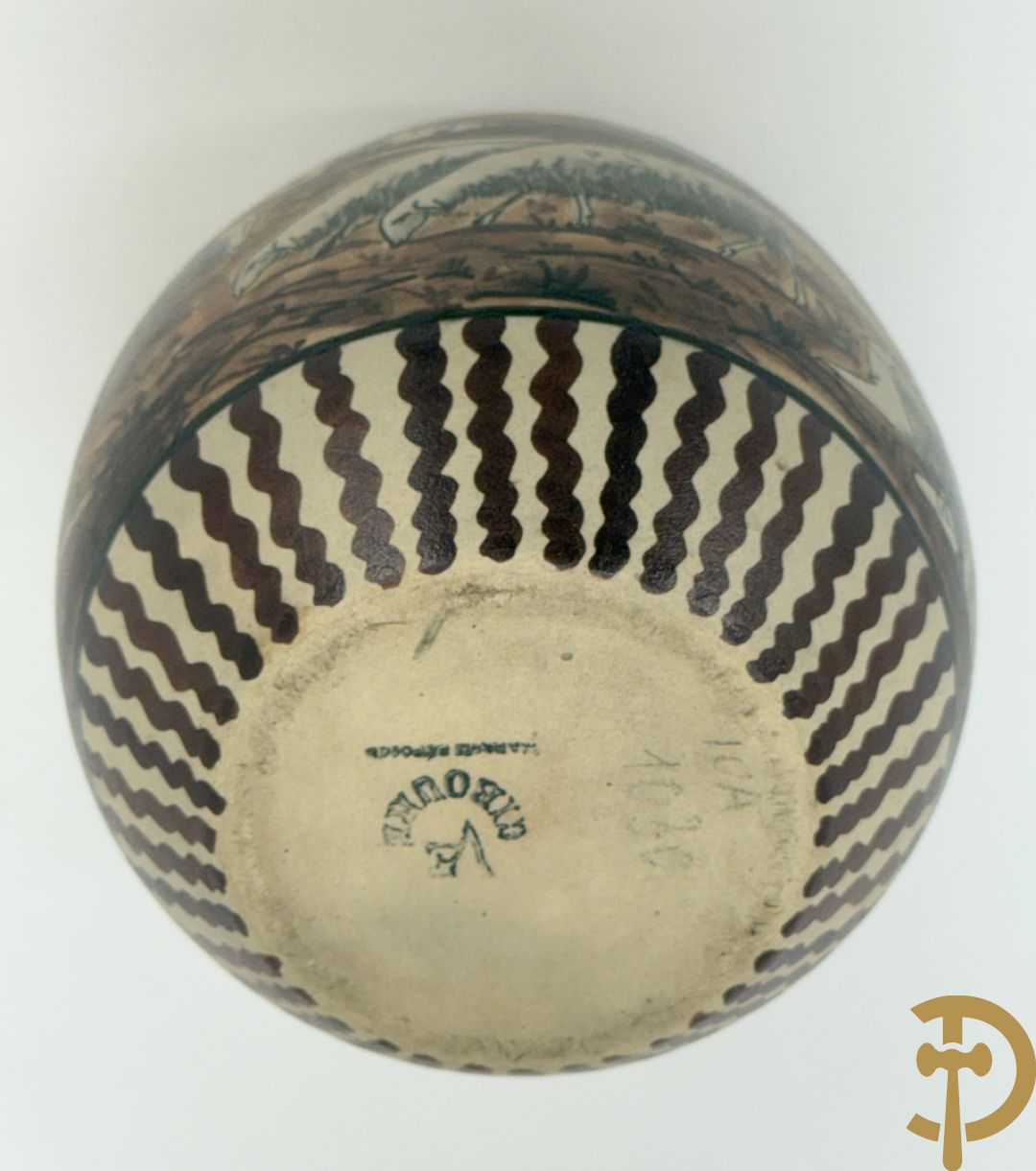 Vaasje in Grès met handbeschilderd geanimeerd landschapsdecor met herder en kudde, Ciboure Garcia de Diego