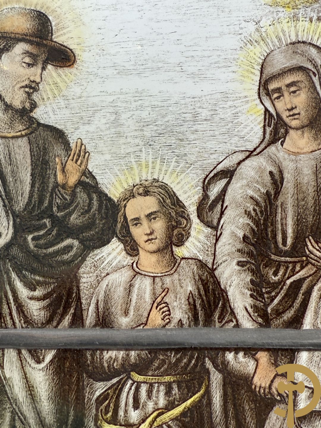 Twee loodramen met beschilderde taferelen 