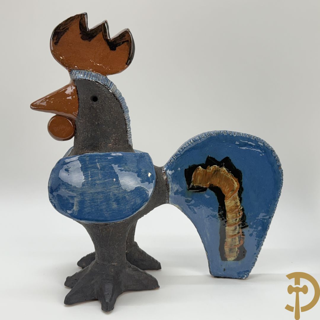 POUCHAIN Dominique getekend - Twee gekleurde keramieken hanen