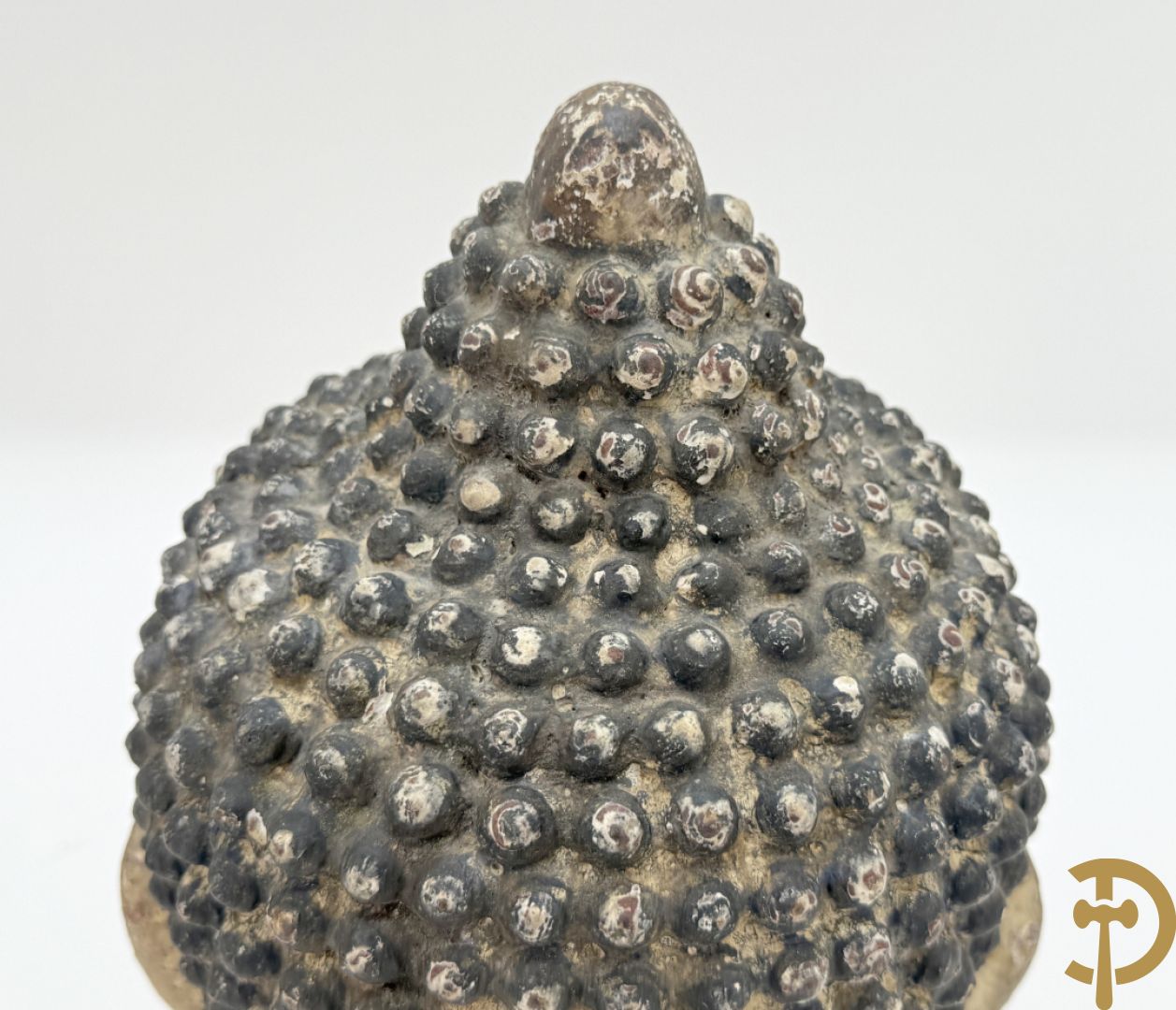 Handbeschilderd ijzeren boedhahoofd + vergulde houtgesculpteerde zittende boedha