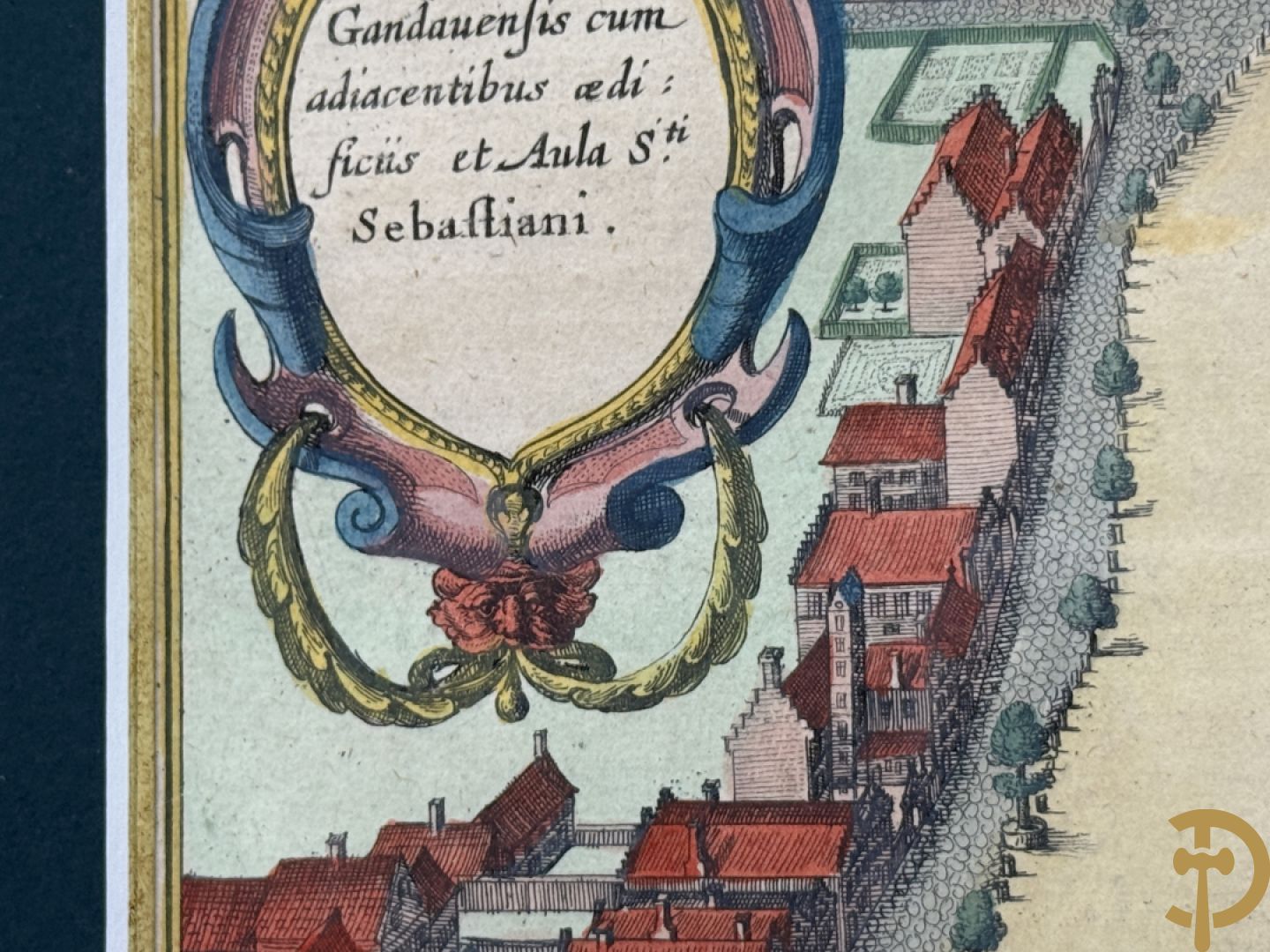 Handgekleurde kopergravure van de Kouter Gent uit Sanderus + handgekleurde kopergravure van Gravensteen uit Sanderus