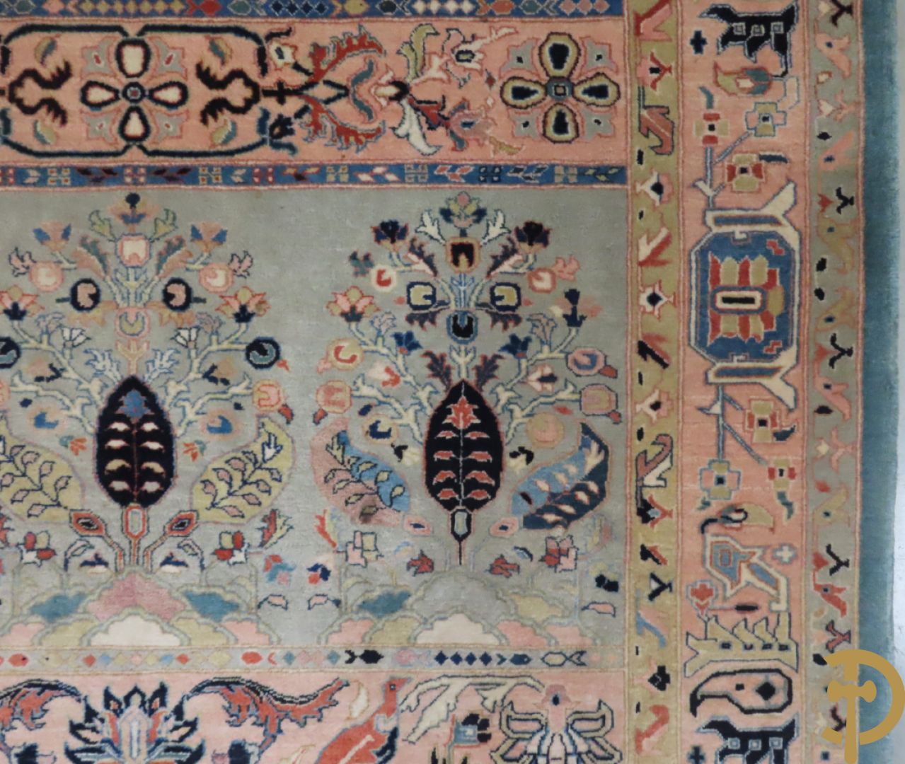 Oosters handgeknoopt tapijt Keshan met bloemen- en vogelmotieven