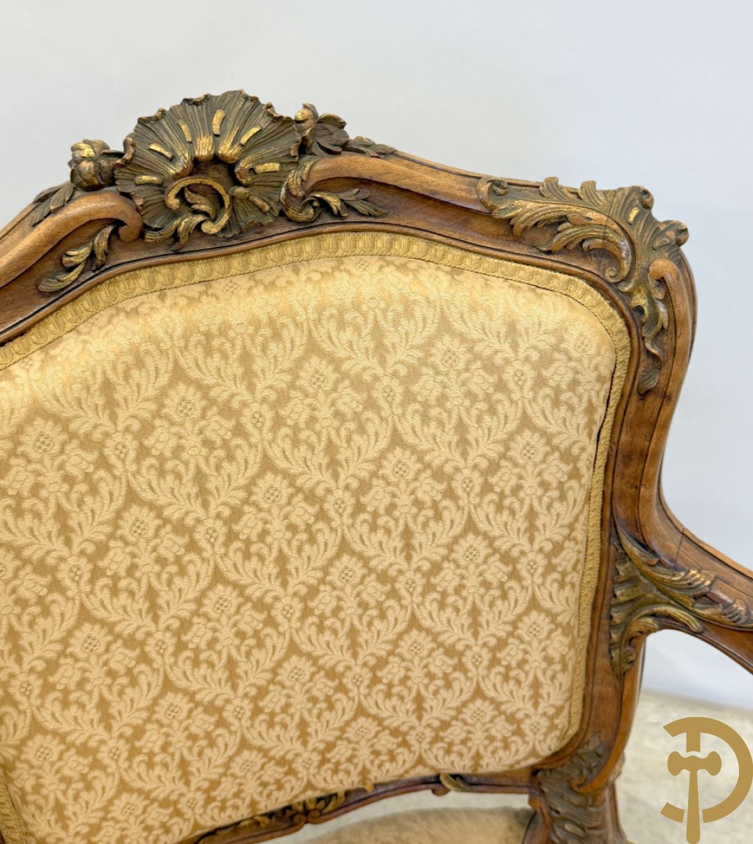 Notelaren Louis XV canapé en 2 armzetels met rocailles