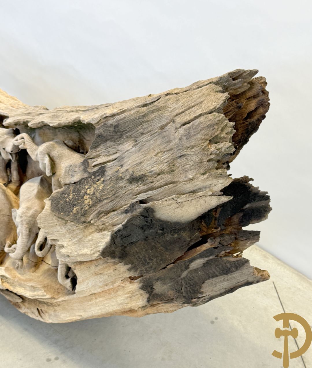 Teakhouten Aziatische sculptuur van groep olifanten