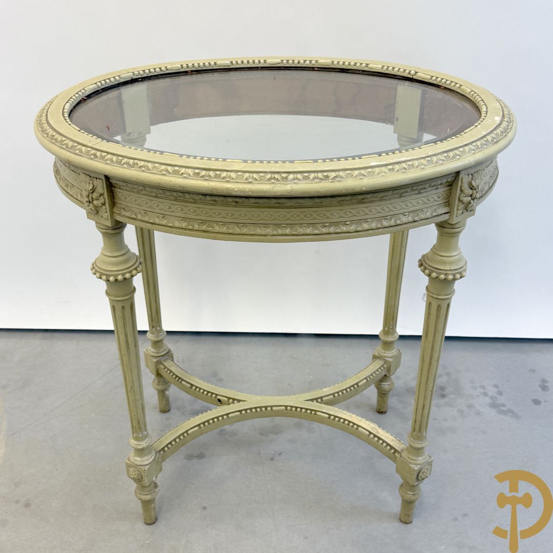 Louis XVI salonensemble bestaande uit canapé, 2 armzetels, 2 stoelen en salontafel