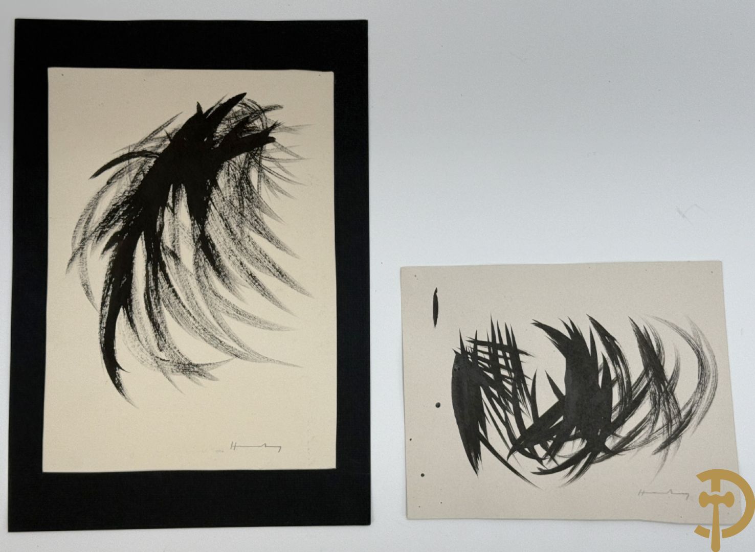 HARTUNG (Hans) getekend Moderne abstracte inkttekening + modern abstract werk inkttekening