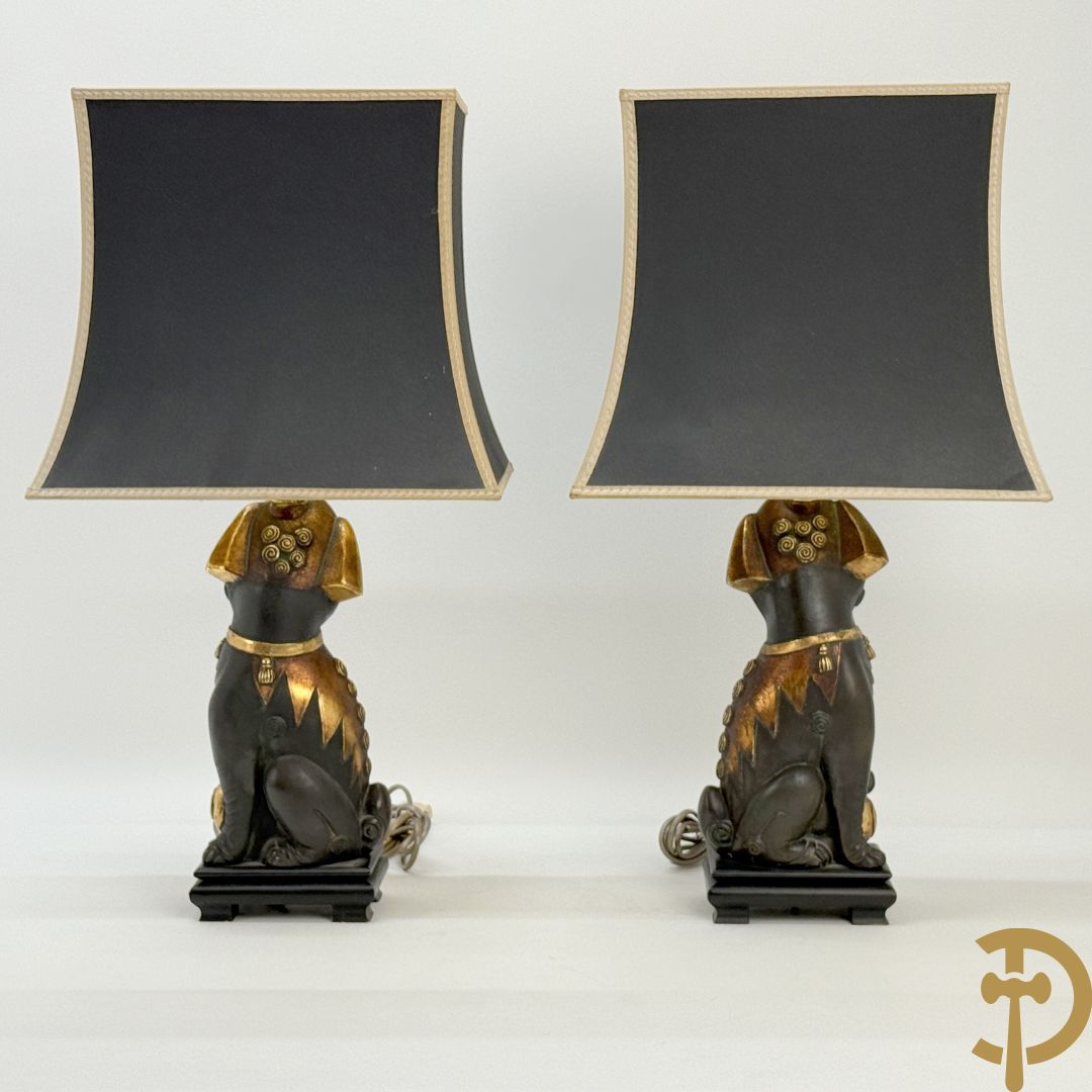 Paar fo-honden in keramiek gemonteerd als lampadaire