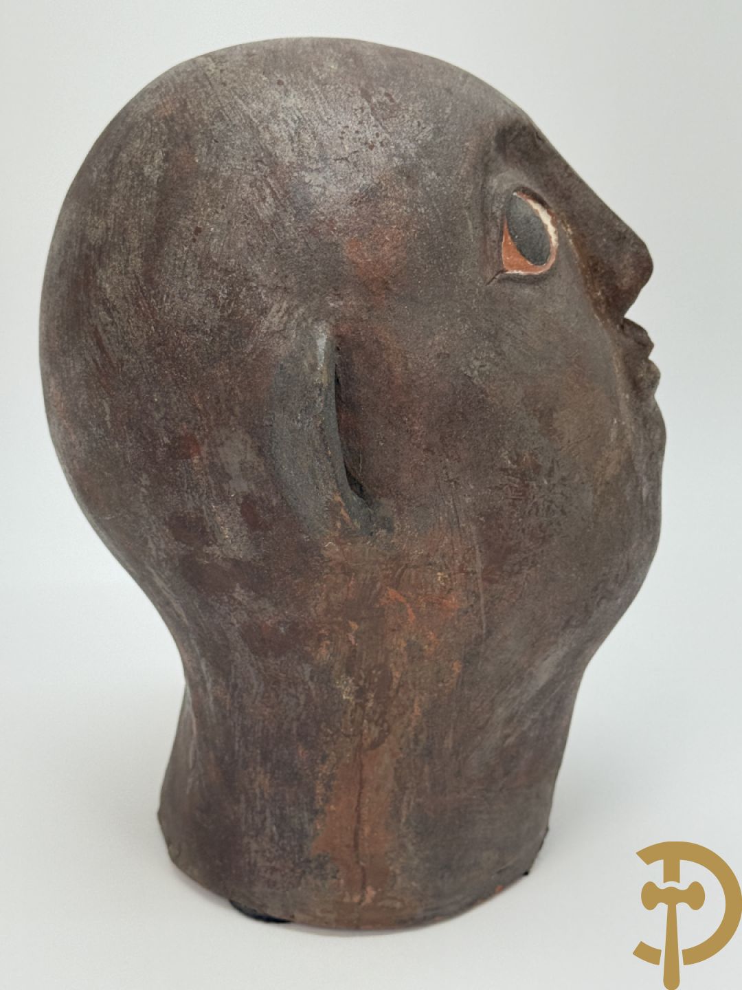 CALUWIER Carlos gestempeld binnenin, paar keramieken hoofden + Handbeschilderde ovale schotel van Caluwier Carlos