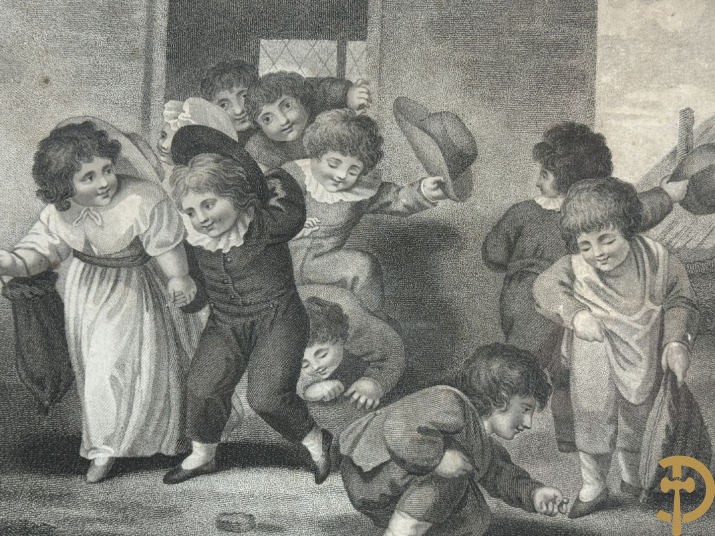 Zes oude gravures met kinderthema