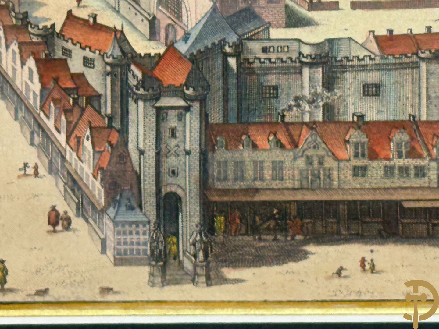 Handgekleurde kopergravure van de Kouter Gent uit Sanderus + handgekleurde kopergravure van Gravensteen uit Sanderus