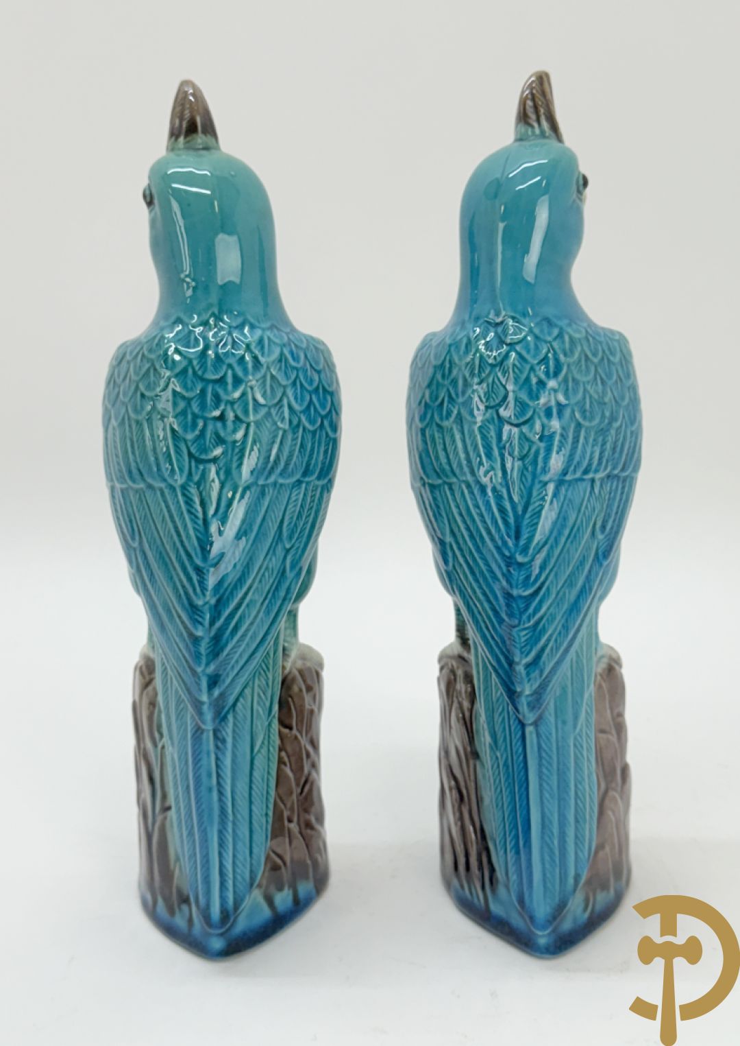 Chinese keramieken wijsgeer met staf + paar papegaaien in meerkleurige keramiek + 2 paar Aziatische keramieken fo-hondjes