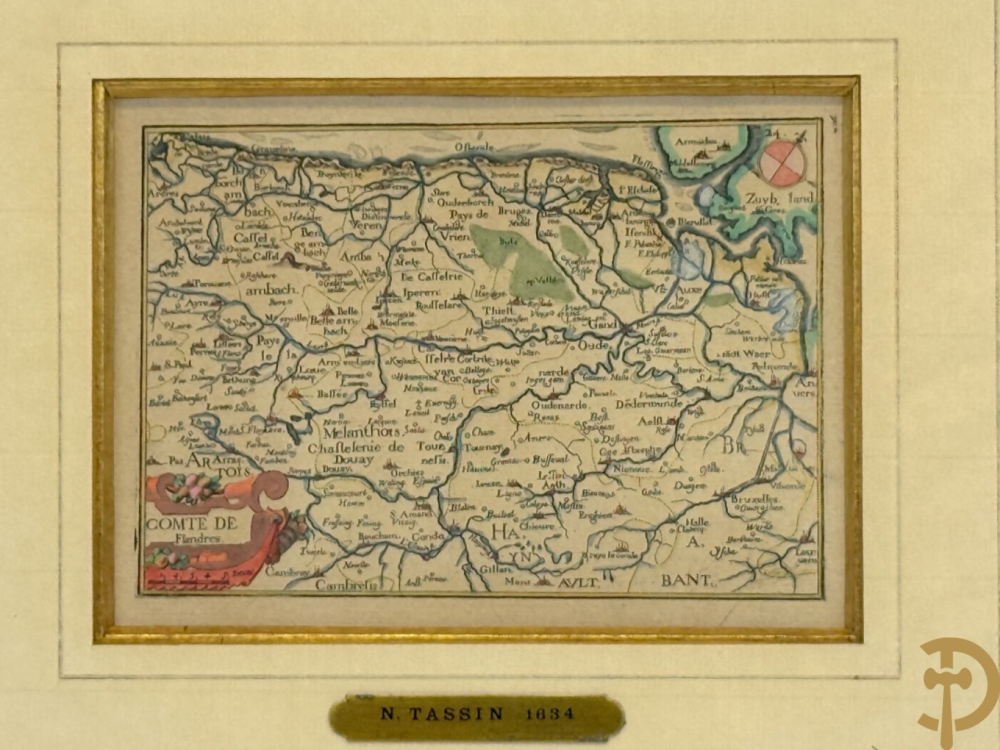 Oude ingekleurde kaart 