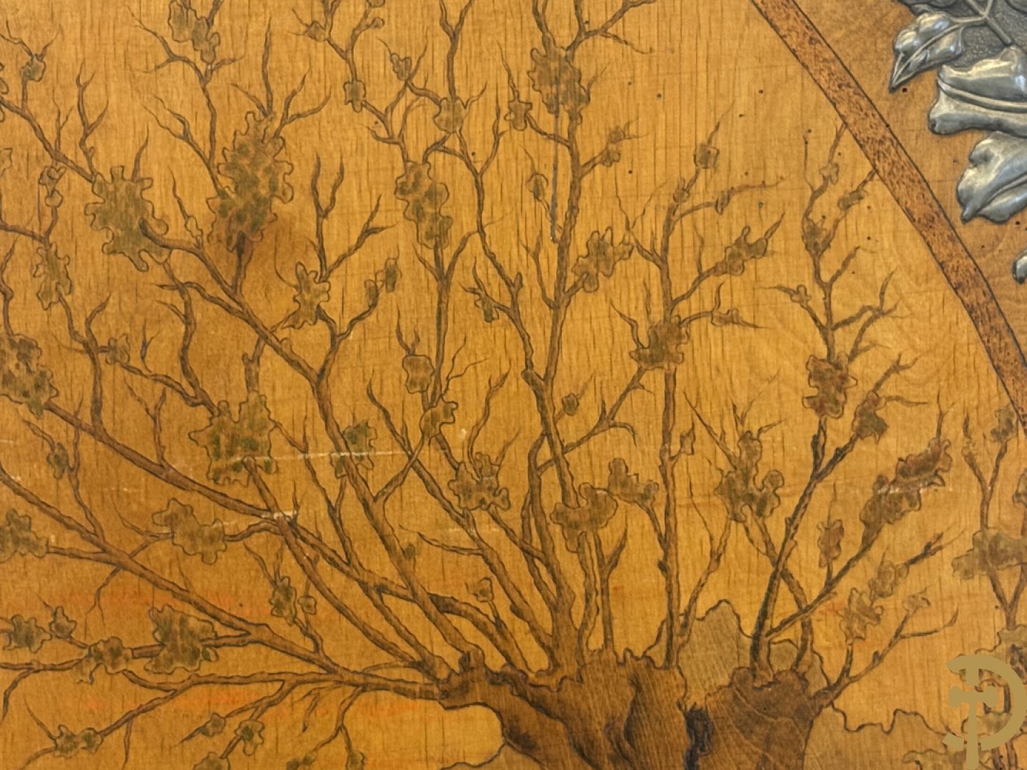 Art Nouveau paneel met pyrografie 