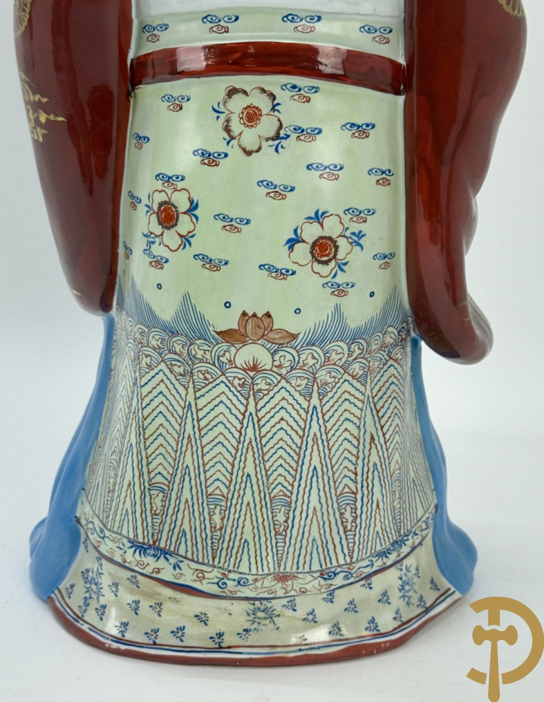 Chinese keramieken wijsgeer met staf + paar papegaaien in meerkleurige keramiek + 2 paar Aziatische keramieken fo-hondjes