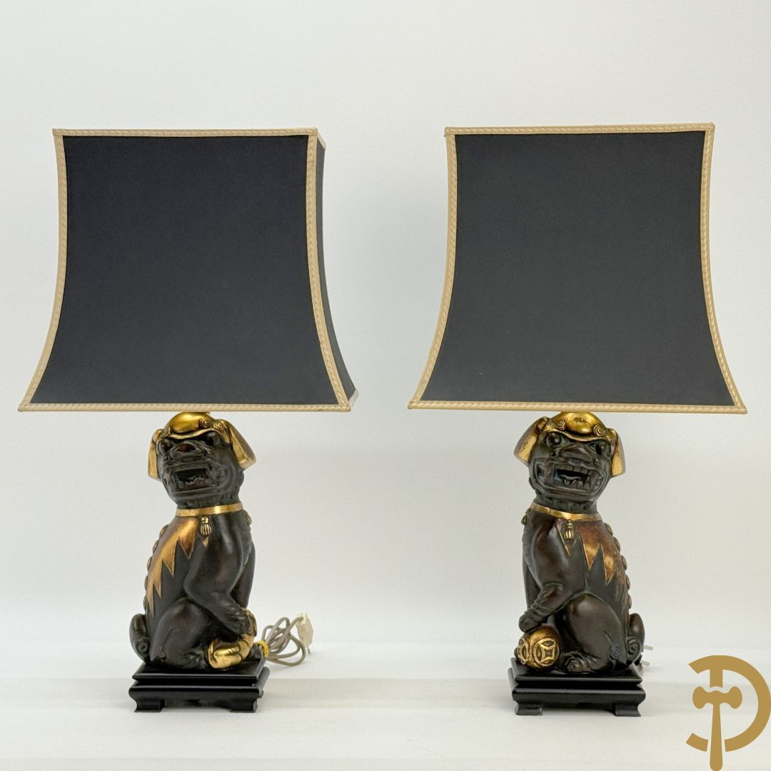 Paar fo-honden in keramiek gemonteerd als lampadaire