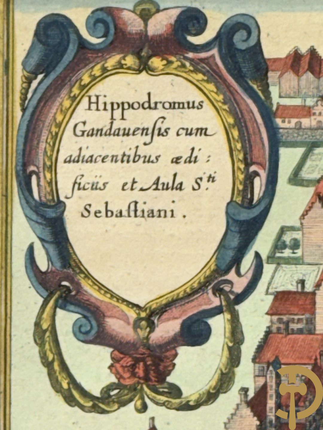 Handgekleurde kopergravure van de Kouter Gent uit Sanderus + handgekleurde kopergravure van Gravensteen uit Sanderus