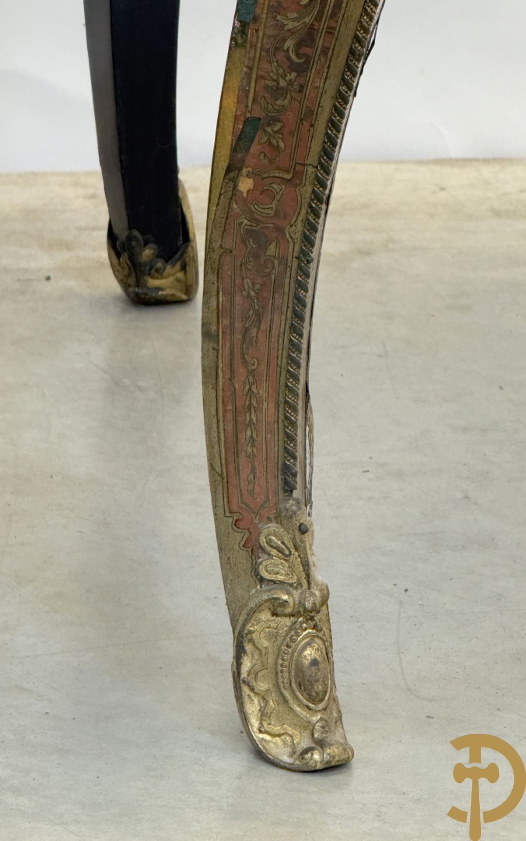 Boulle tafel met lade, Napoleon III, met mooi koperinleg en bronzen ornamenten, 19e