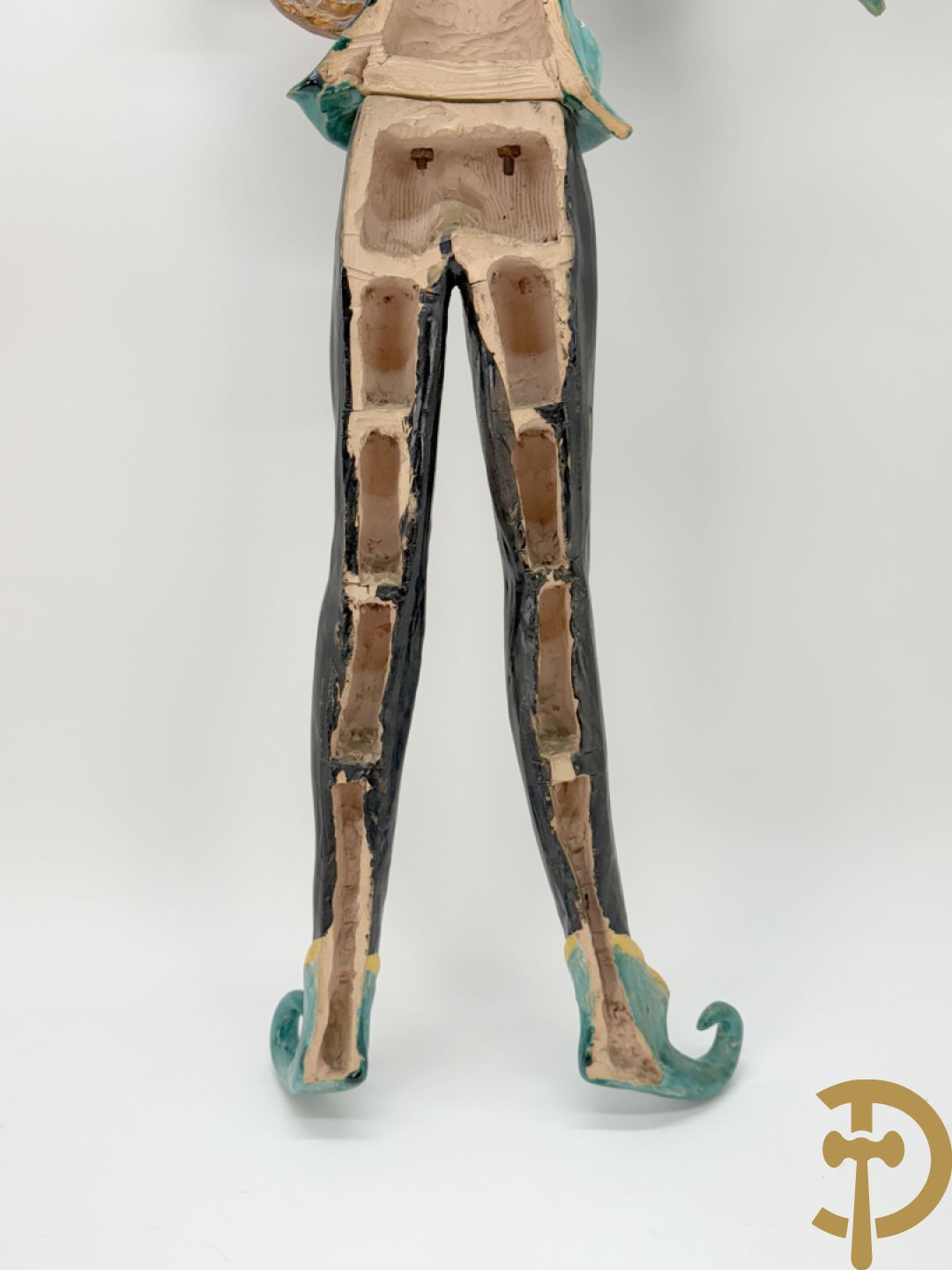 Keramieken troubadour, Italiaans en handgekleurd, Dandoy Gigi getekend, eind jaren 