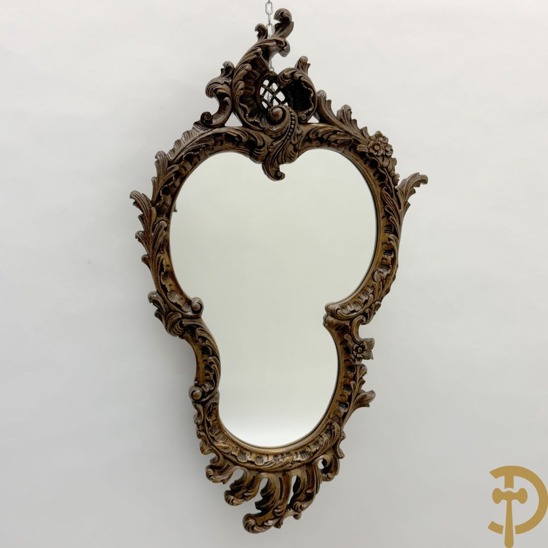 Eiken Louis XV spiegel met rocailles bezet