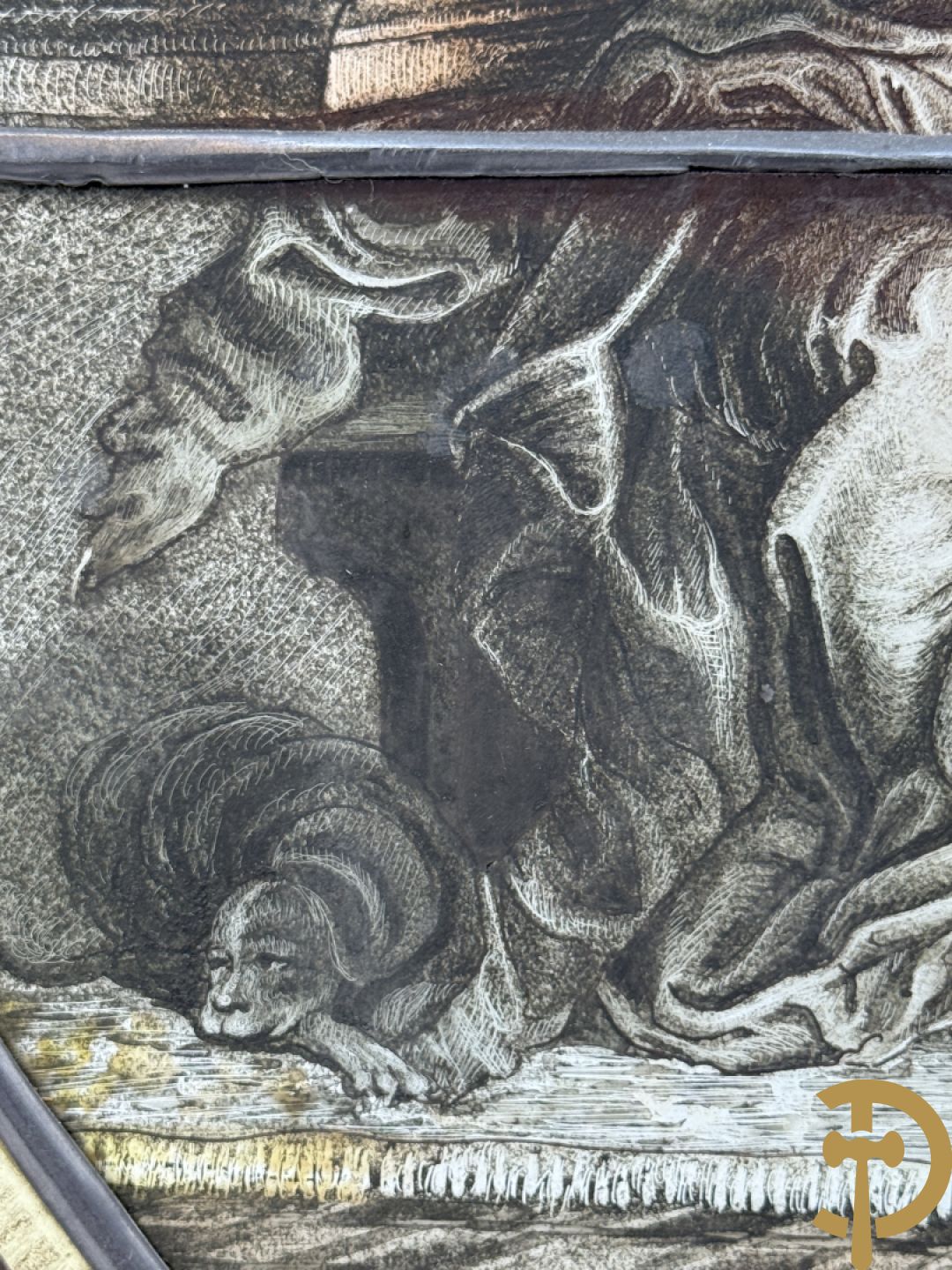 Twee loodramen met beschilderde taferelen 