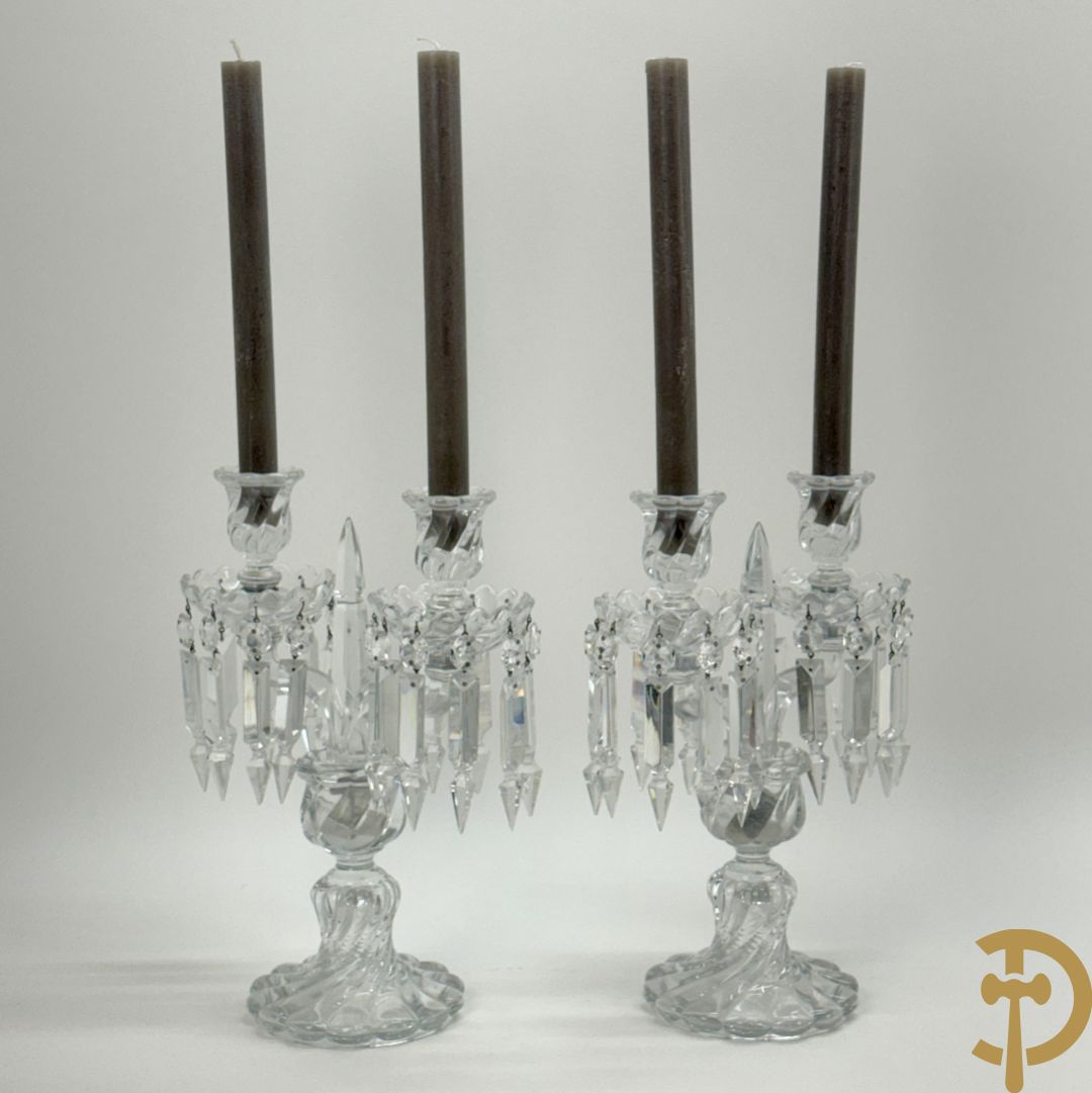 Paar kandelaars in helder kristal, Baccarat