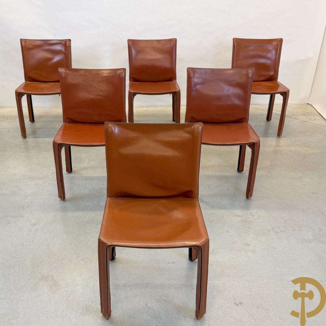 Zes lederen Cassina stoelen, 412 Cab Chairs, Mario Bellini