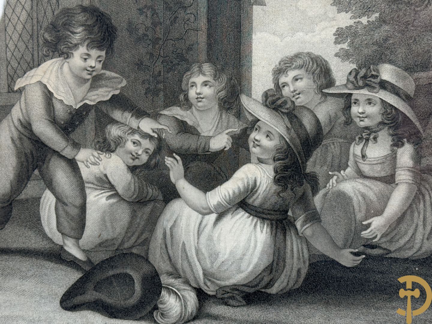 Zes oude gravures met kinderthema
