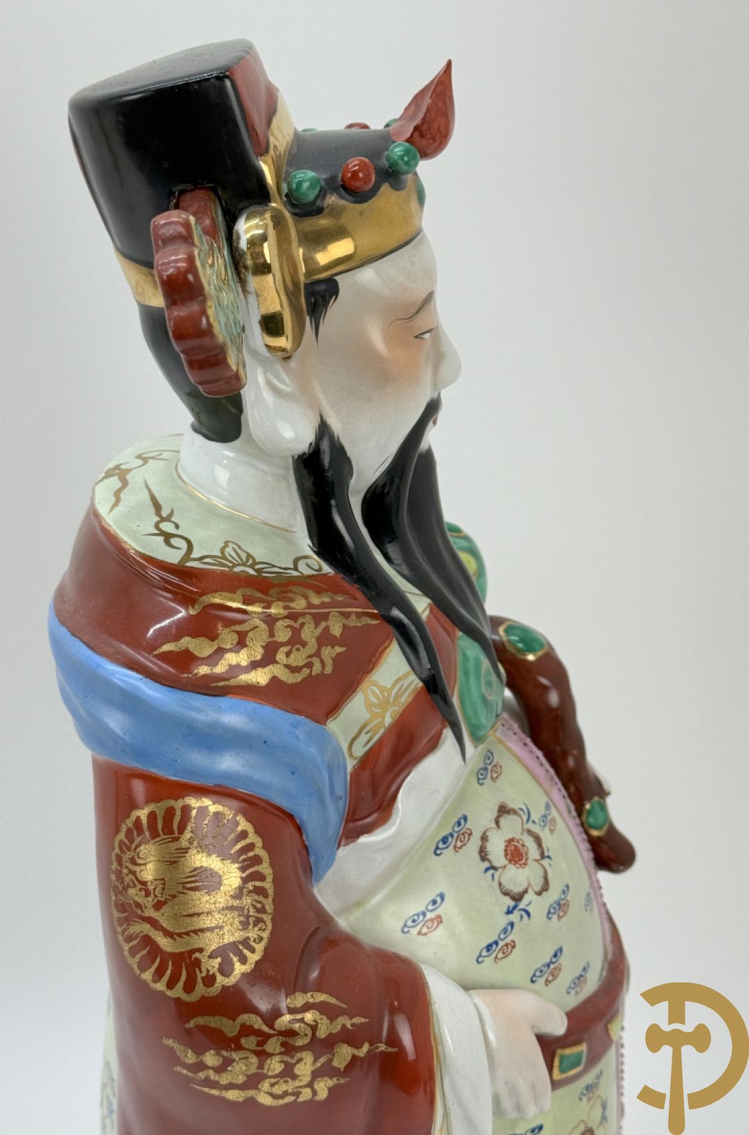 Chinese keramieken wijsgeer met staf + paar papegaaien in meerkleurige keramiek + 2 paar Aziatische keramieken fo-hondjes