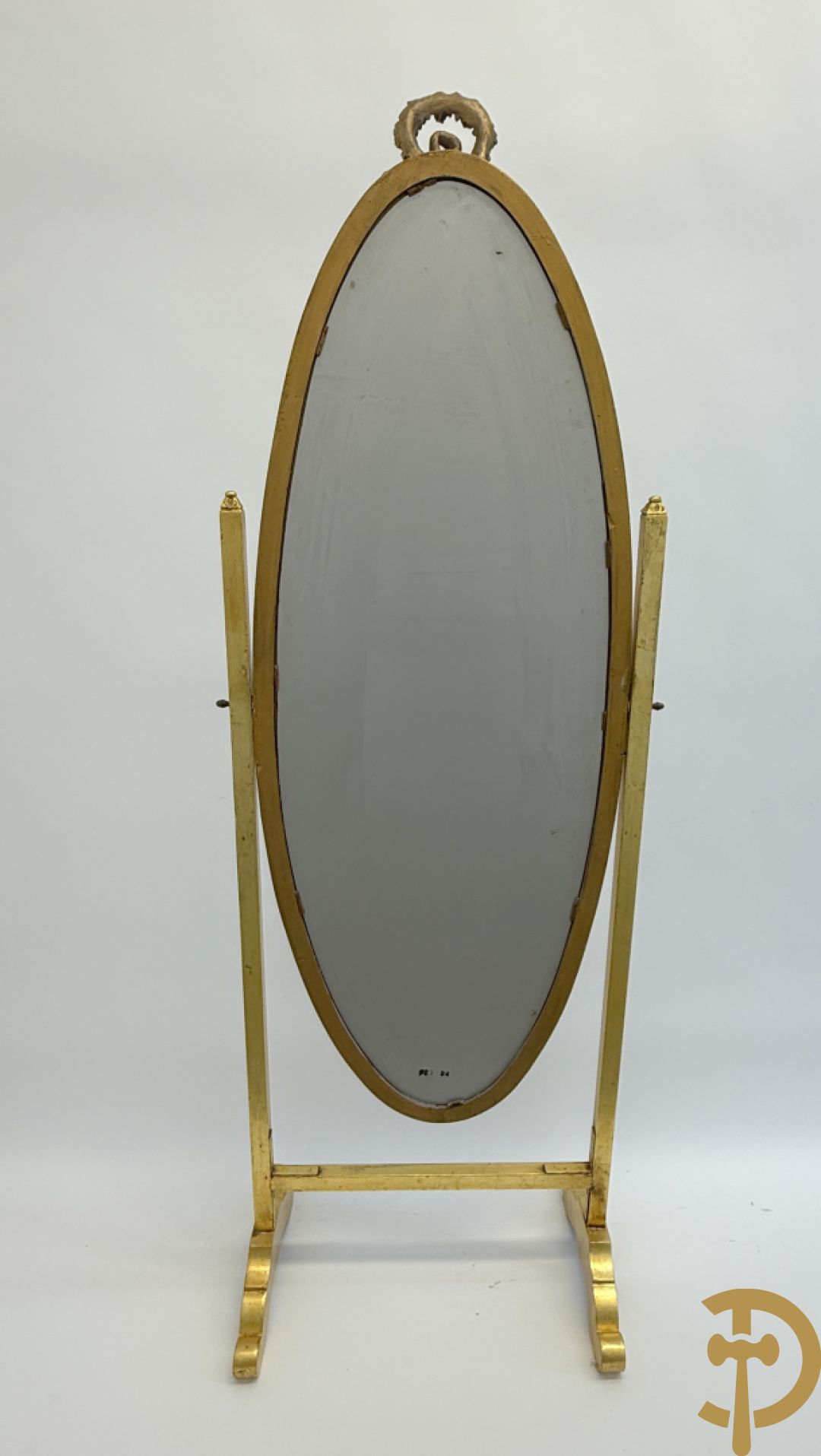 Vergulde ovale kleermakersspiegel in statief