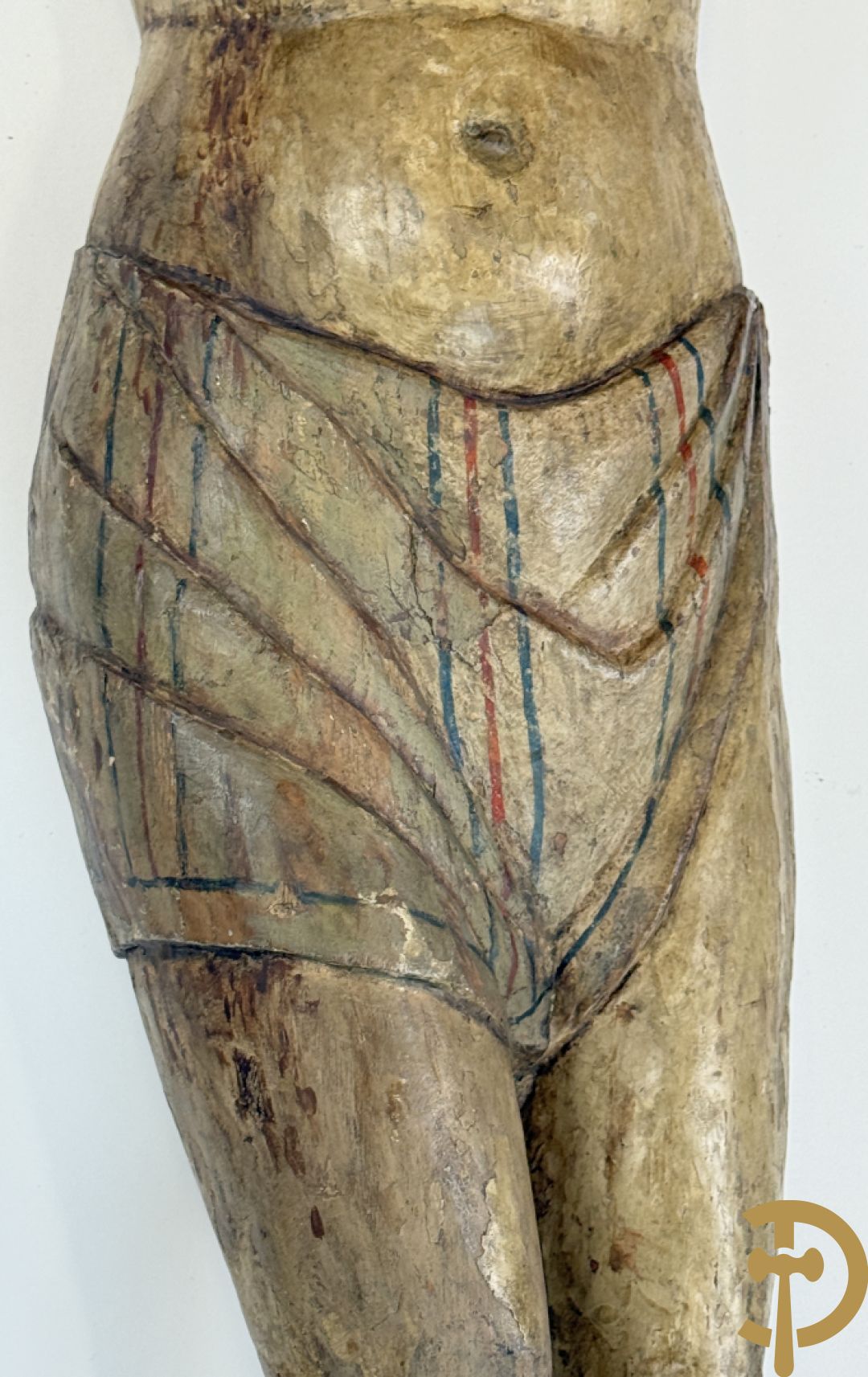 Antieke houtgesculpteerde gepolychromeerde Christus met lenden doek, zonder armen, 16e-17e ?