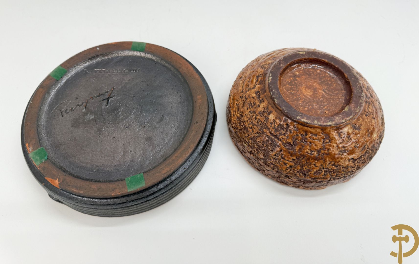 Vintage keramieken dekselpotiche van Amphora, schaal Perignem, Goud dekselpotiche, Flora Holland kaarsenhouder, zeepaard en vliegende heks