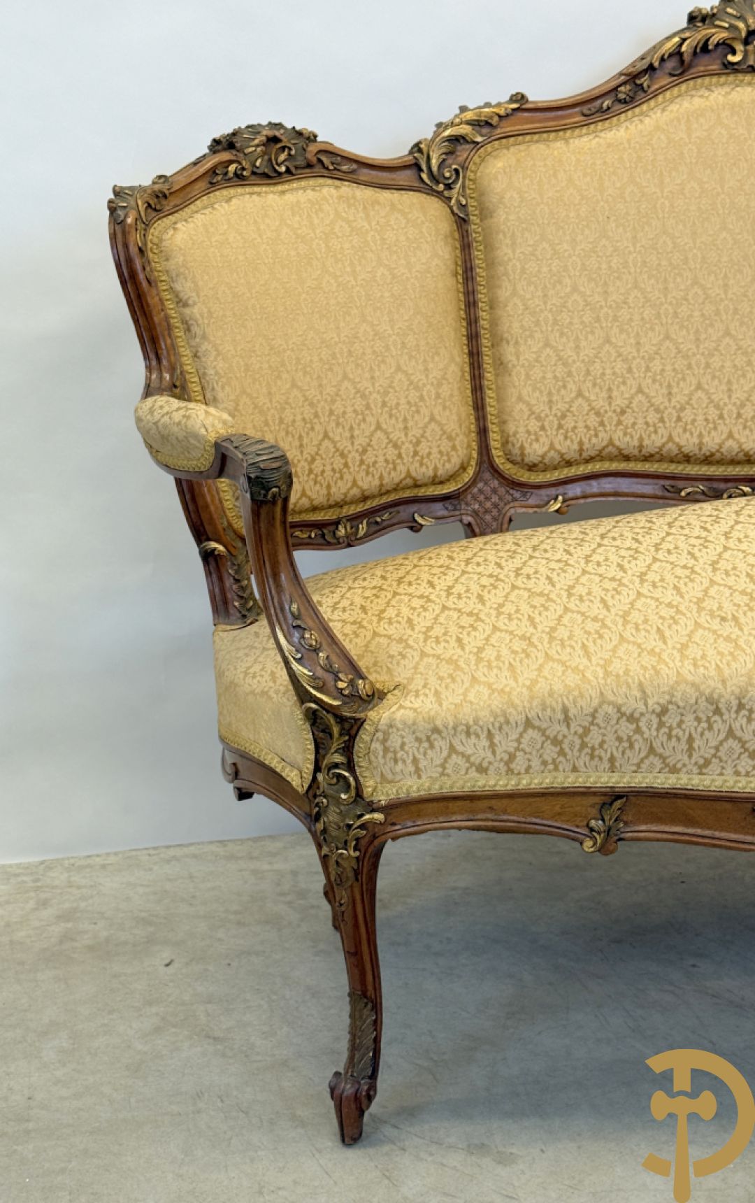 Notelaren Louis XV canapé en 2 armzetels met rocailles