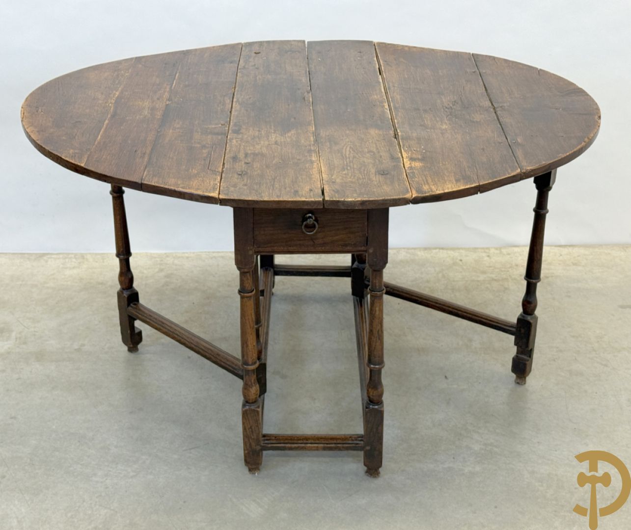 Massief eiken Engelse openklapbare gatelegg tafel met lade