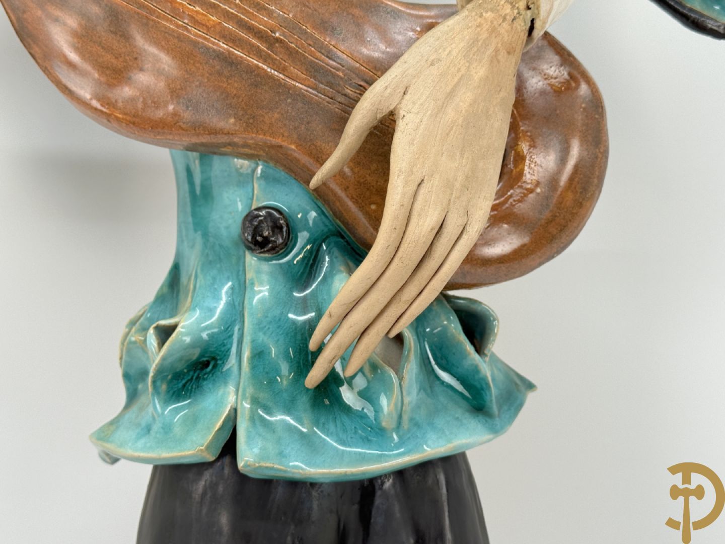 Keramieken troubadour, Italiaans en handgekleurd, Dandoy Gigi getekend, eind jaren 