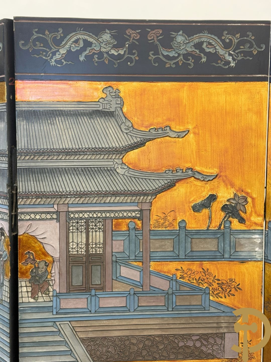 Vierdelige Chinese paravan met landschapsdecor